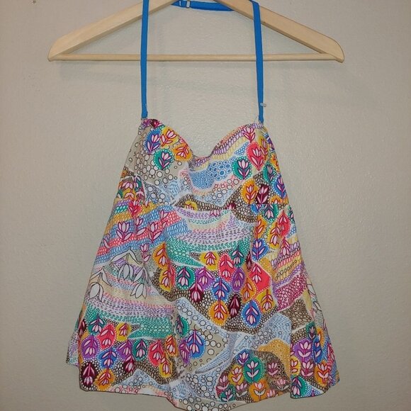 Popina Boutique Swim Halter Top Penelope XS Tankini Paisley Bright Floral Bikini - Picture 1 of 5